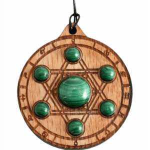 Pendentif Zodiaque en Bois et Sceau de Salomon - Protection Sacrée et Harmonie Personnelle